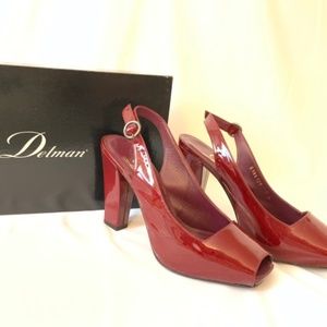 Delman Red Patent Leather Peep Toe Sling Back 6